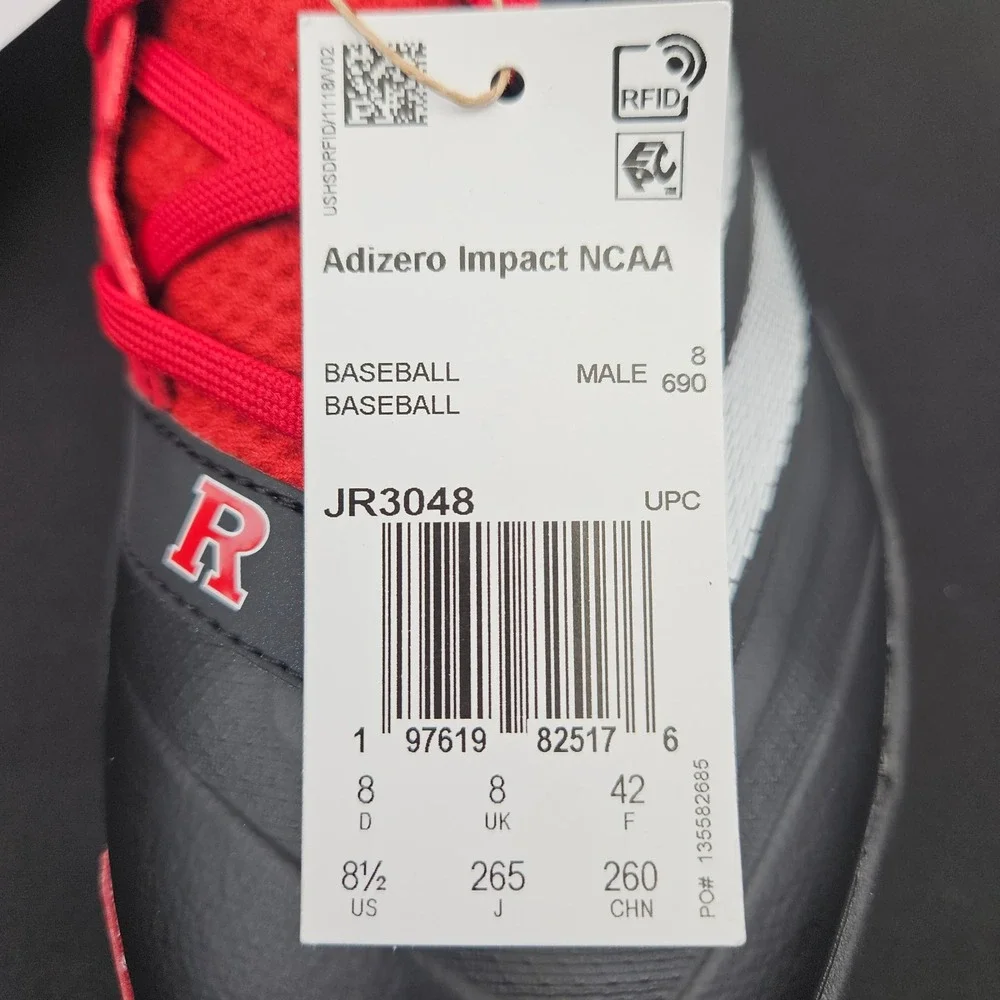Adidas Adizero Impact NCAA Rutgers Baseball Cleats Red Black JR3048‎ Mens Sz 8.5
